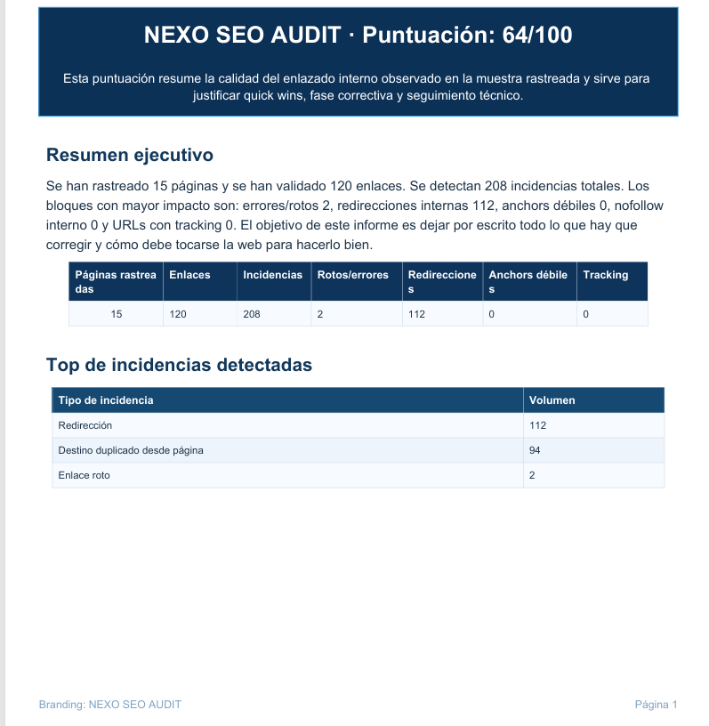 Executive PDF Dashboard de Nexo SEO Audit