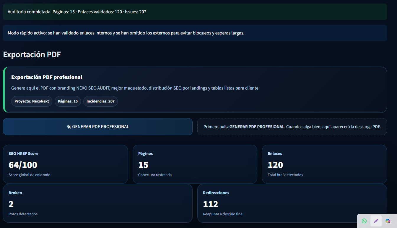 Report Builder de Nexo SEO Audit