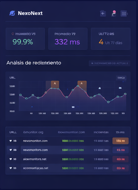 Panel de análisis y métricas en Uptime Monitor